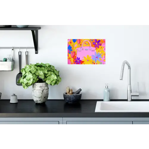 Tas - Roze - Bloemen Muursticker klein -keuken