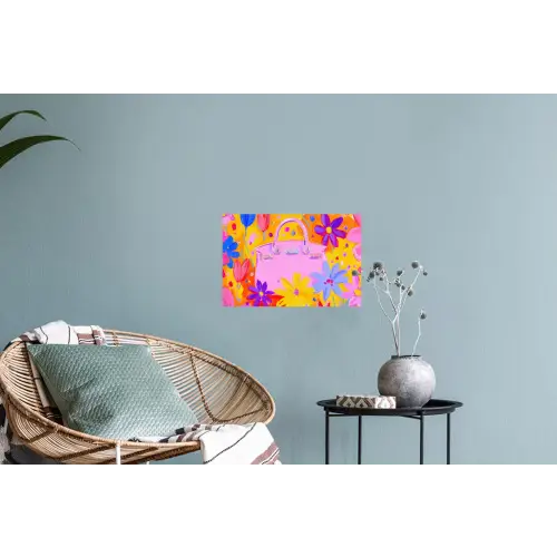 Tas - Roze - Bloemen Muursticker klein -plant
