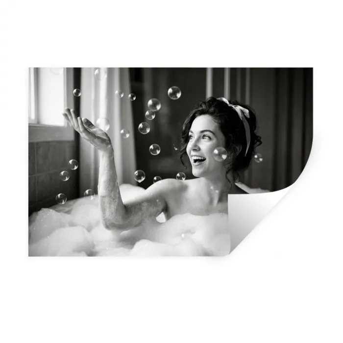 Bad - Bubbels - Zwart - Wit Muursticker klein -3d