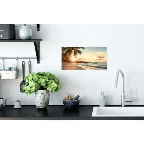 Strand - Palmbomen - Oceaan - Zonsondergang Muursticker klein -keuken