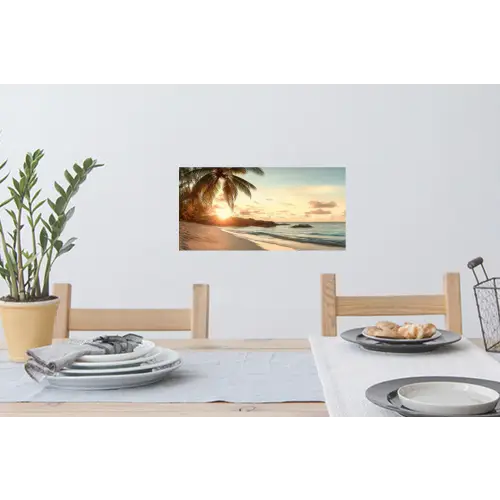 Strand - Palmbomen - Oceaan - Zonsondergang Muursticker klein -eettafel