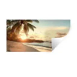 Strand - Palmbomen - Oceaan - Zonsondergang Muursticker klein -3d