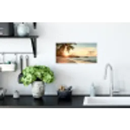 Strand - Palmbomen - Oceaan - Zonsondergang Muursticker klein -keuken