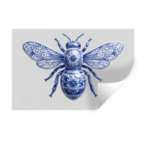 Bij - Modern - Delfts - Blauw Muursticker klein -3d
