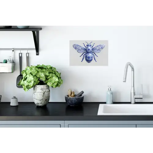 Bij - Modern - Delfts - Blauw Muursticker klein -keuken