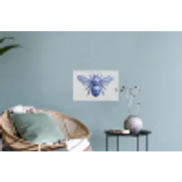 Bij - Modern - Delfts - Blauw Muursticker klein -plant