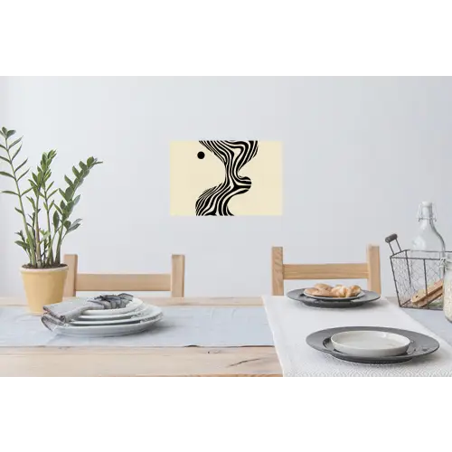 Beige - Lijnen - Golvend - Abstract Muursticker klein -eettafel