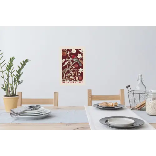 Vogel - Bordeaux - Bloemen - Bessen Muursticker klein -eettafel