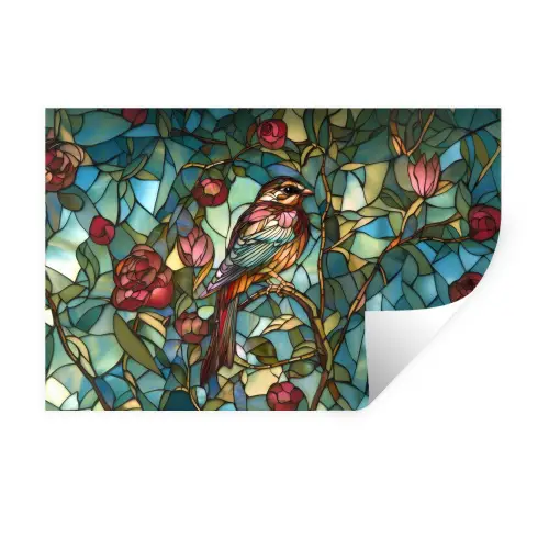 Vogel - Tak - Rozen - Mozaïek Muursticker klein -3d