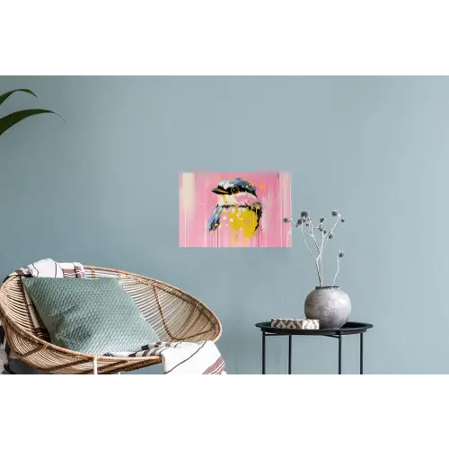 Vogel - Roze - Geel - Blauw Muursticker klein -plant