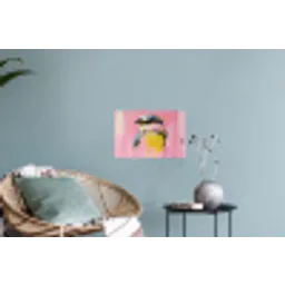 Vogel - Roze - Geel - Blauw Muursticker klein -plant
