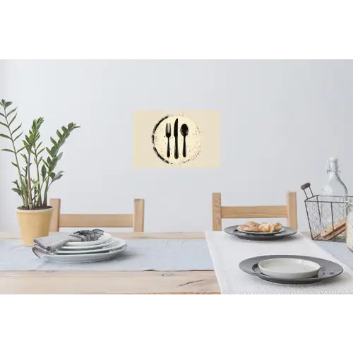 Zwart - Bestek - Rondje Muursticker klein -eettafel
