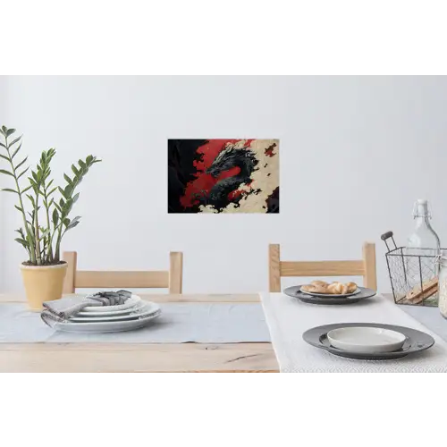 Zwarte draak - Rookwolken - Rood Muursticker klein -eettafel