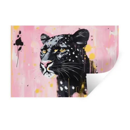 Zwart - Panter - Roze - Abstract Muursticker klein -3d