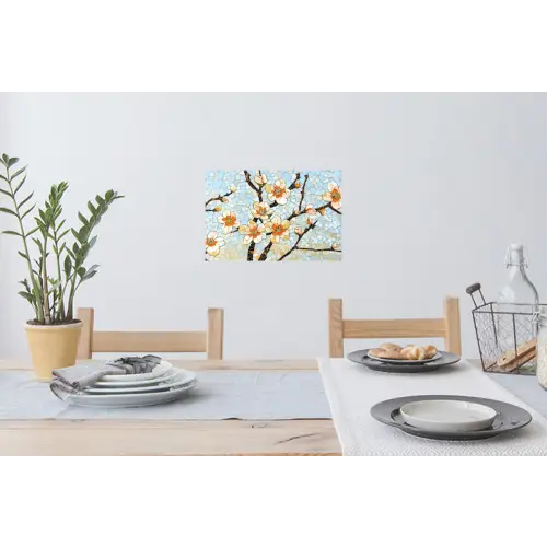Bloesems - Wit - Mozaïek - Tak Muursticker klein -eettafel