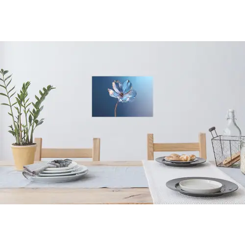 Blauw - Bloem - Glazen - Sierlijk Muursticker klein -eettafel