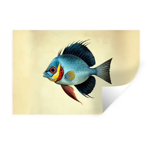 Blauw - Kieuwen - Vis - Illustratie Muursticker klein -3d