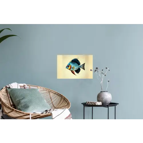 Blauw - Kieuwen - Vis - Illustratie Muursticker klein -plant