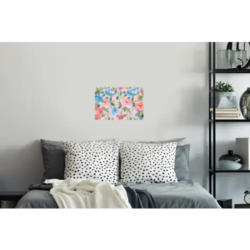 Blauw - Roze - Bloemen Muursticker klein -slaapkamer