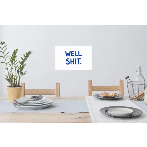 Blauw - Quote - Wit Muursticker klein -eettafel