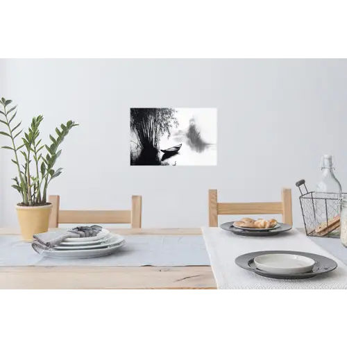 Boot - Rivier - Bamboe - Wit Muursticker klein -eettafel