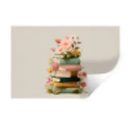 Boeken - Stapel - Bloemen - Kleurrijk Muursticker klein -3d