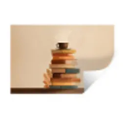 Boeken - Toren - Koffie - Beige Muursticker klein -3d