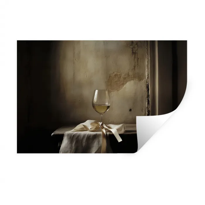 Strik - Beige - Witte - Wijn Muursticker klein -3d