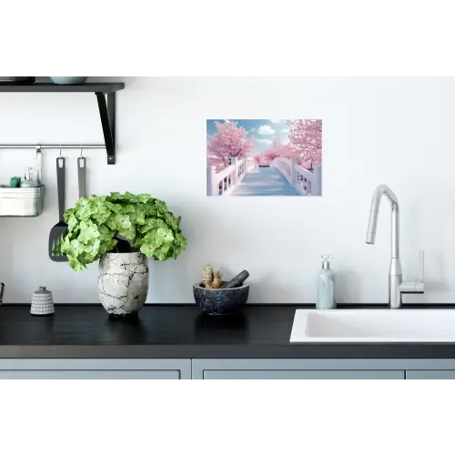 Brug - Kersenbomen - Wit Muursticker klein -keuken