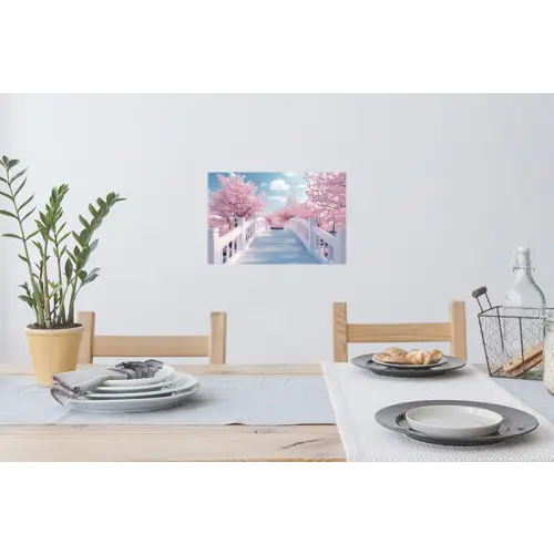 Brug - Kersenbomen - Wit Muursticker klein -eettafel
