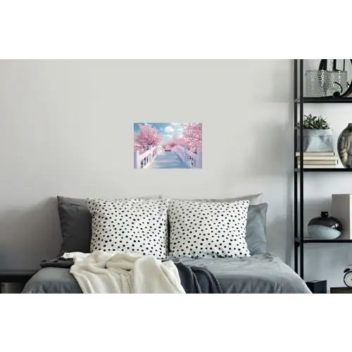 Brug - Kersenbomen - Wit Muursticker klein -slaapkamer