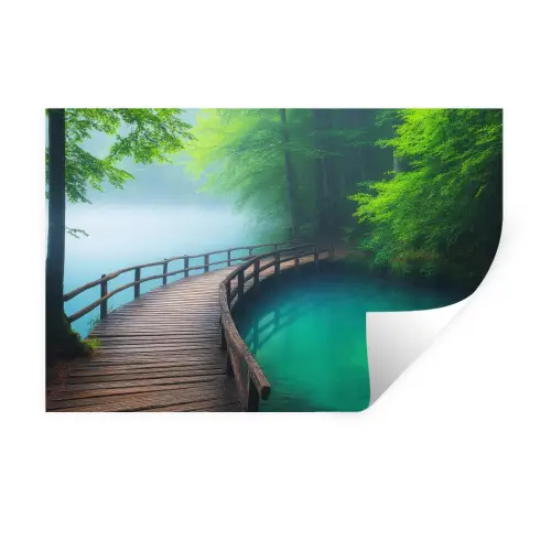Brug - Water - Rivier - Bos Muursticker klein -3d