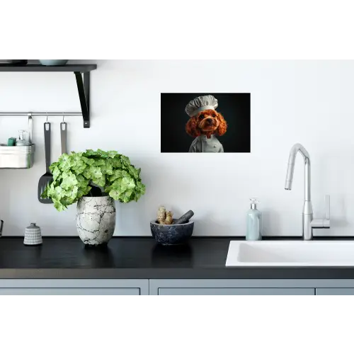 Bruin - Kok - Hondje Muursticker klein -keuken
