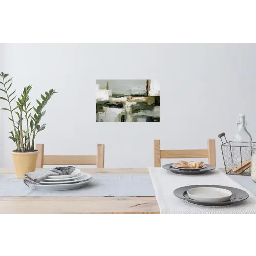 Penseelstreken - Groen - Abstract - Japandi Muursticker klein -eettafel