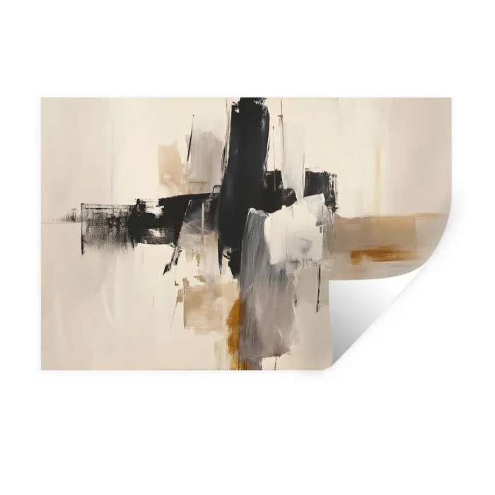 Penseelstreken - Ruw - Abstract - Beige Muursticker klein -3d