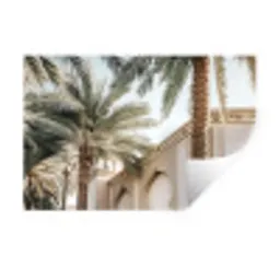 Gebouw - Palmbomen - Beige - Zon Muursticker klein -3d