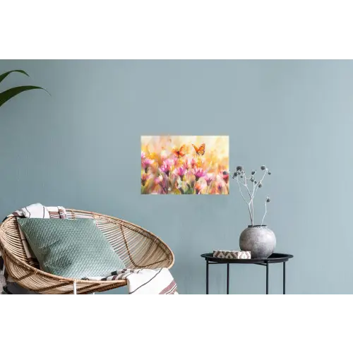 Vlinders - Oranje - Bloemen Muursticker klein -plant