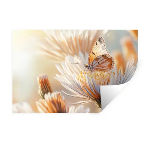 Vlinder - Bloem - Oranje Muursticker klein -3d