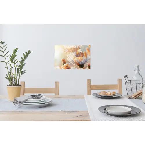 Vlinder - Bloem - Oranje Muursticker klein -eettafel