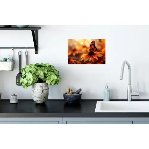 Vlinder - Bloemen - Oranje Muursticker klein -keuken