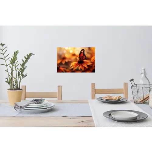 Vlinder - Bloemen - Oranje Muursticker klein -eettafel