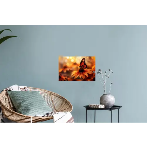 Vlinder - Bloemen - Oranje Muursticker klein -plant
