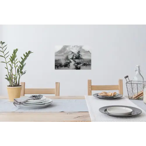 Hut - Grijs - Bergen - Mistig Muursticker klein -eettafel