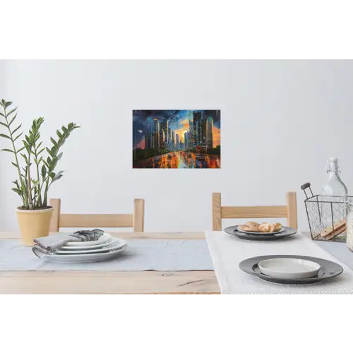 Auto - Skyline - Zon - Blauw Muursticker klein -eettafel