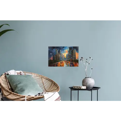 Auto - Skyline - Zon - Blauw Muursticker klein -plant
