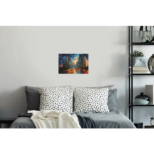 Auto - Skyline - Zon - Blauw Muursticker klein -slaapkamer