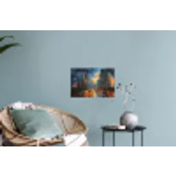 Auto - Skyline - Zon - Blauw Muursticker klein -plant