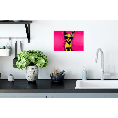 Kat - Art - Zonnebril - Roze Muursticker klein -keuken