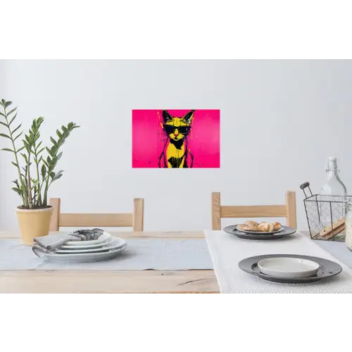 Kat - Art - Zonnebril - Roze Muursticker klein -eettafel
