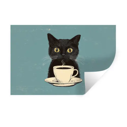 Kat - Zwart - Koffie - Minimalistisch Muursticker klein -3d